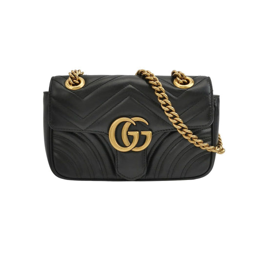 Preloved Gucci GG Marmont Mini Leather V-Stitch Double G Logo Flap Shoulder Bag 250604781222427
