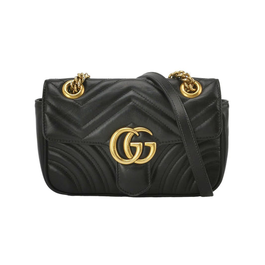Preloved Gucci GG Marmont Mini Leather Solid V-Pattern Quilted Double G Logo Flap Shoulder Bag 250603781220530