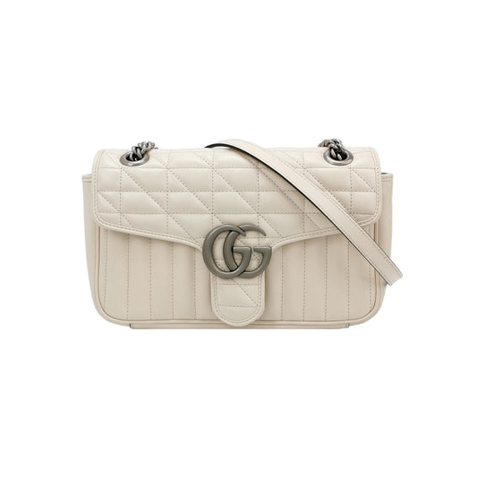 Preloved Gucci GG Marmont Small Leather Solid Quilted GG Logo Shoulder Bag 067850400767