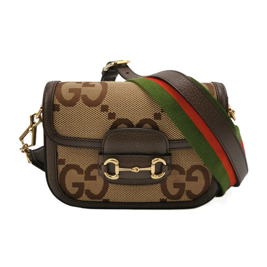 Preloved Gucci 1955 Mini Leather Canvas GG Supreme Horsebit Shoulder Bag 250529781214131