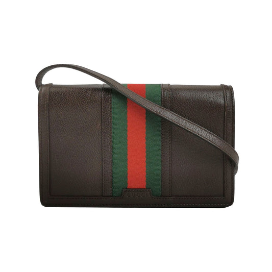 Preloved Gucci Leather and Canvas Checkered Logo Shoulder Bag 250526781208298