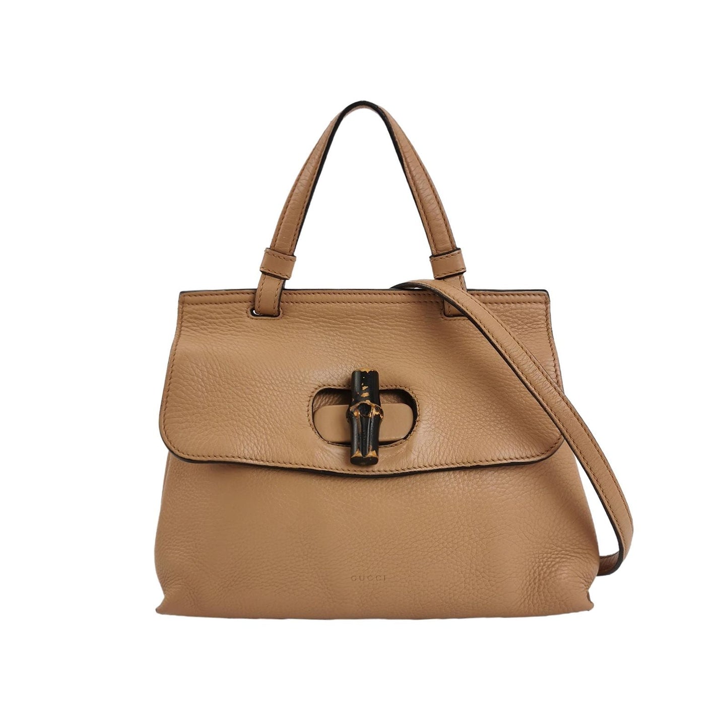 Preloved Gucci Daily Small Leather Solid Bamboo Twist Lock Crossbody Shoulder Bag 250127781044675
