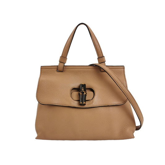 Preloved Gucci Daily Small Leather Solid Bamboo Twist Lock Crossbody Shoulder Bag 250127781044675