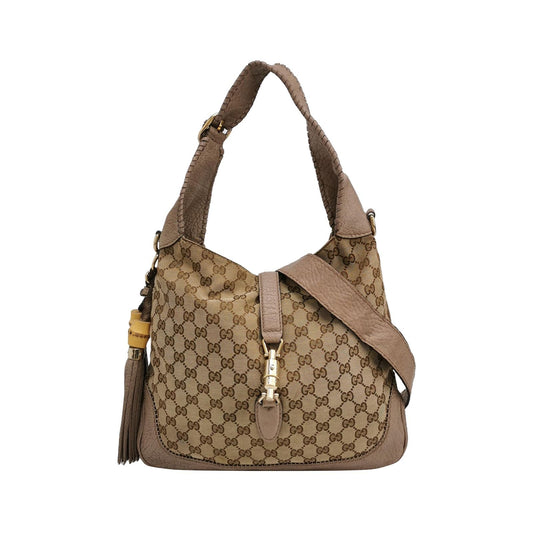 Preloved Gucci Jackie Leather Canvas GG Monogram Metal Buckle Crossbody Shoulder Bag 250107781014711