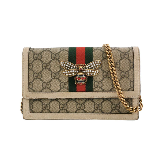 Preloved Gucci Queen Margaret Mini Bag in Leather and Canvas with GG Pattern, Stripes, Pearl, and Bee Design 24120578971632
