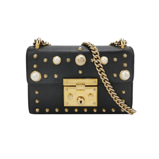 Preloved Gucci Padlock Small Leather Lock Pearl Studded Shoulder Bag 250504781177702