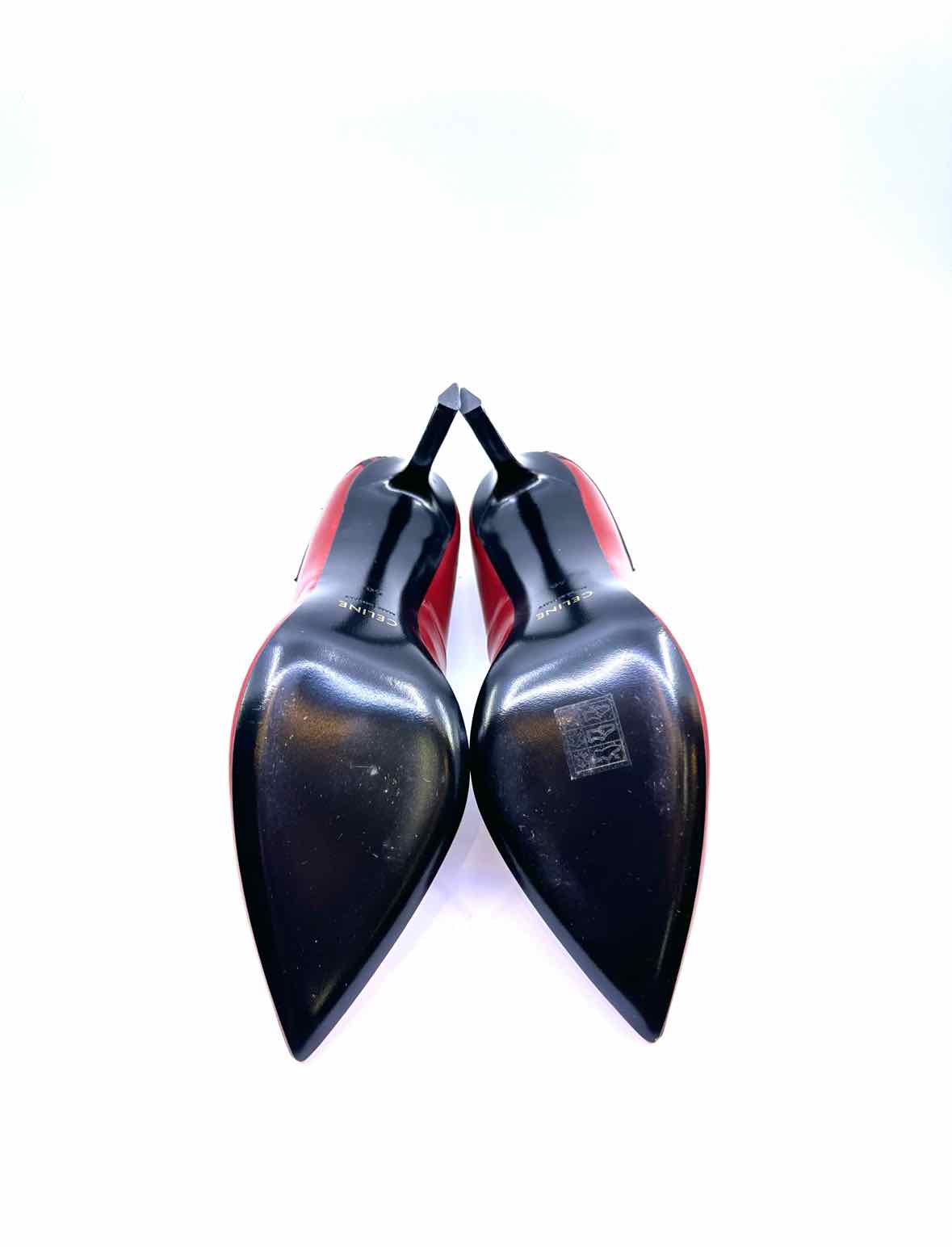 CELINE Size 10 Red, black Leather Solid Pumps