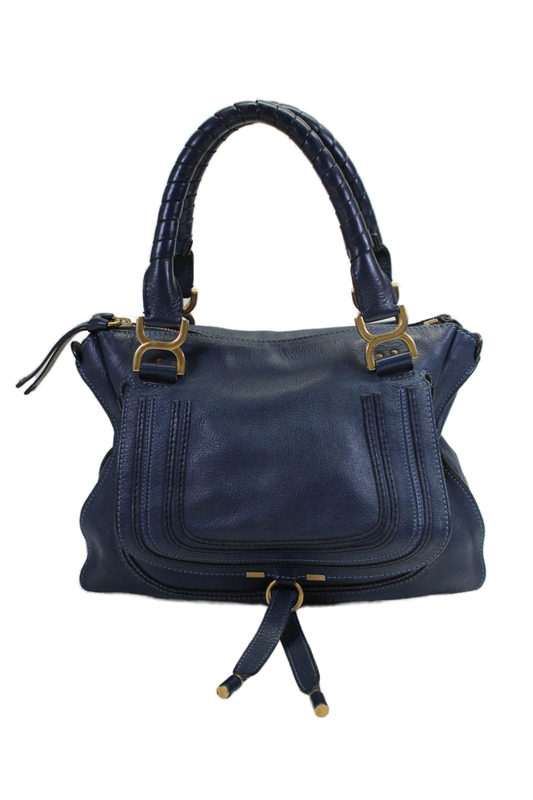 Chloe Womens Navy Blue Leather Medium Marcie Shoulder Bag Handbag