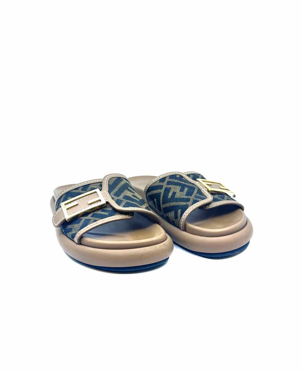 FENDI Size 7.5 Brown Canvas, Leather Zucca Slide
