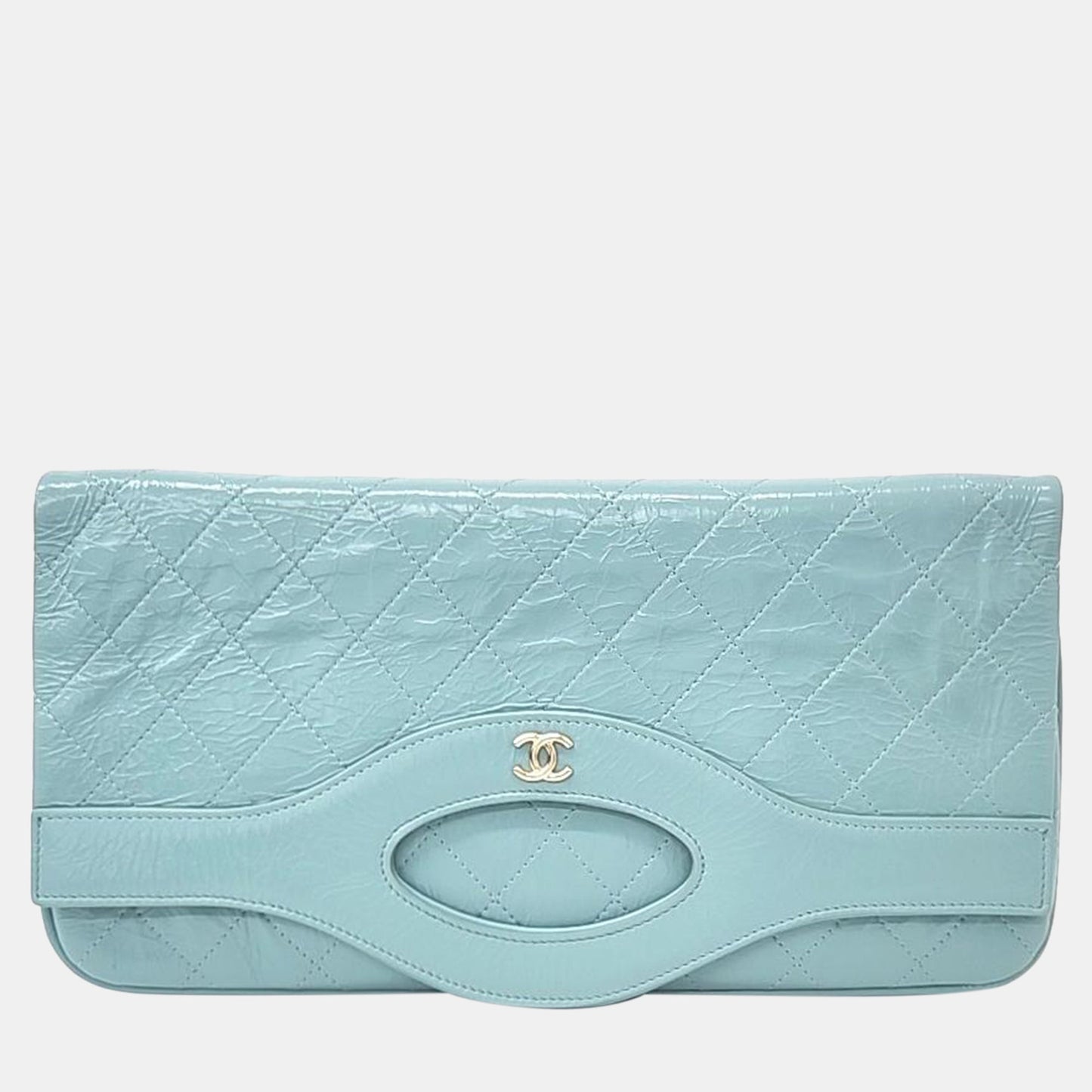 Chanel Turqoise Shiny Crumpled Calfskin Large 31 Pouch
