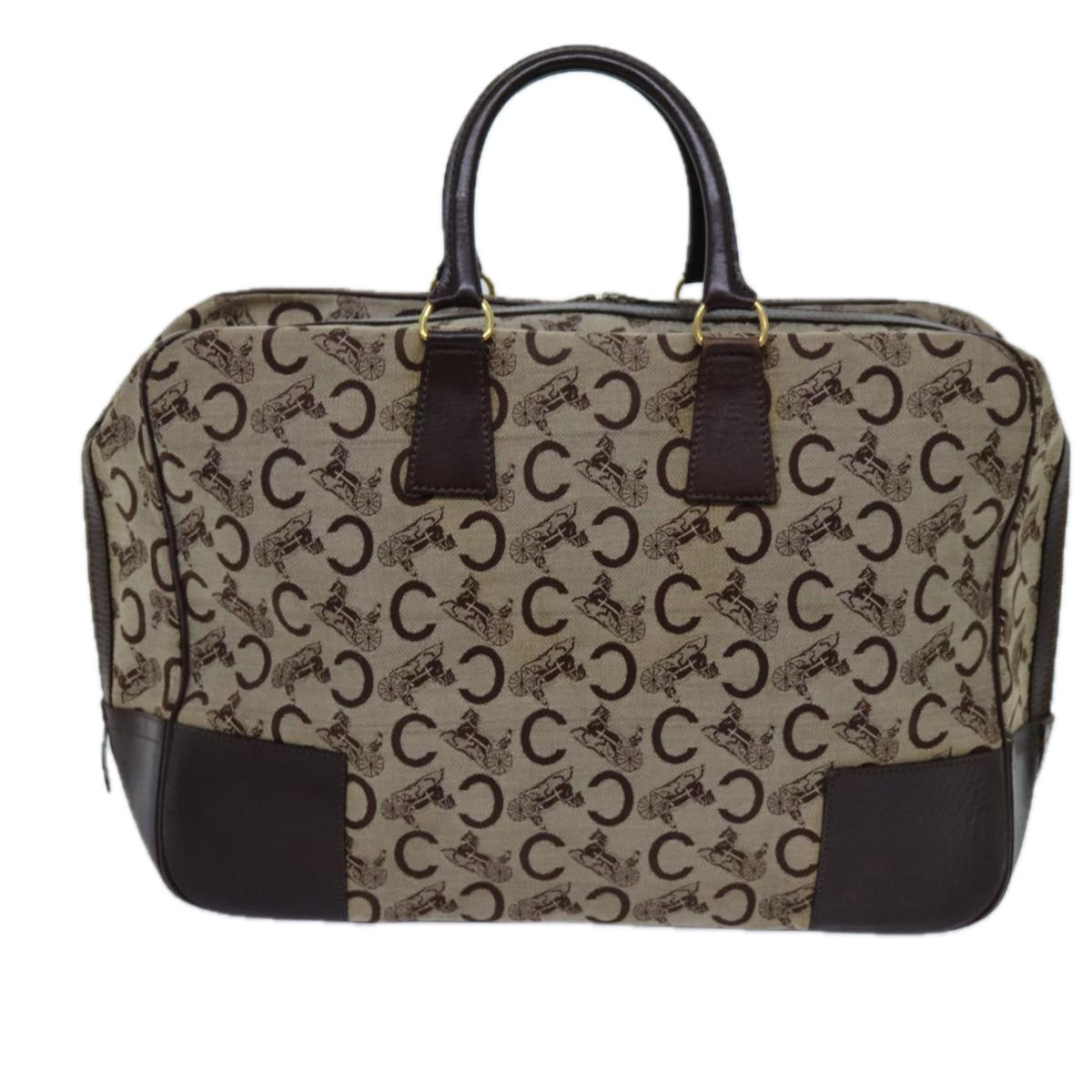 CELINE C Macadam Canvas Boston Bag Beige Auth 71548