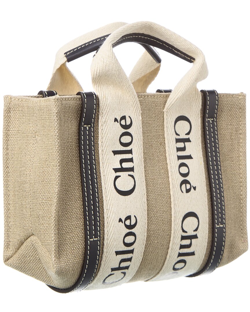 Chloe Woody Mini Canvas & Leather Tote