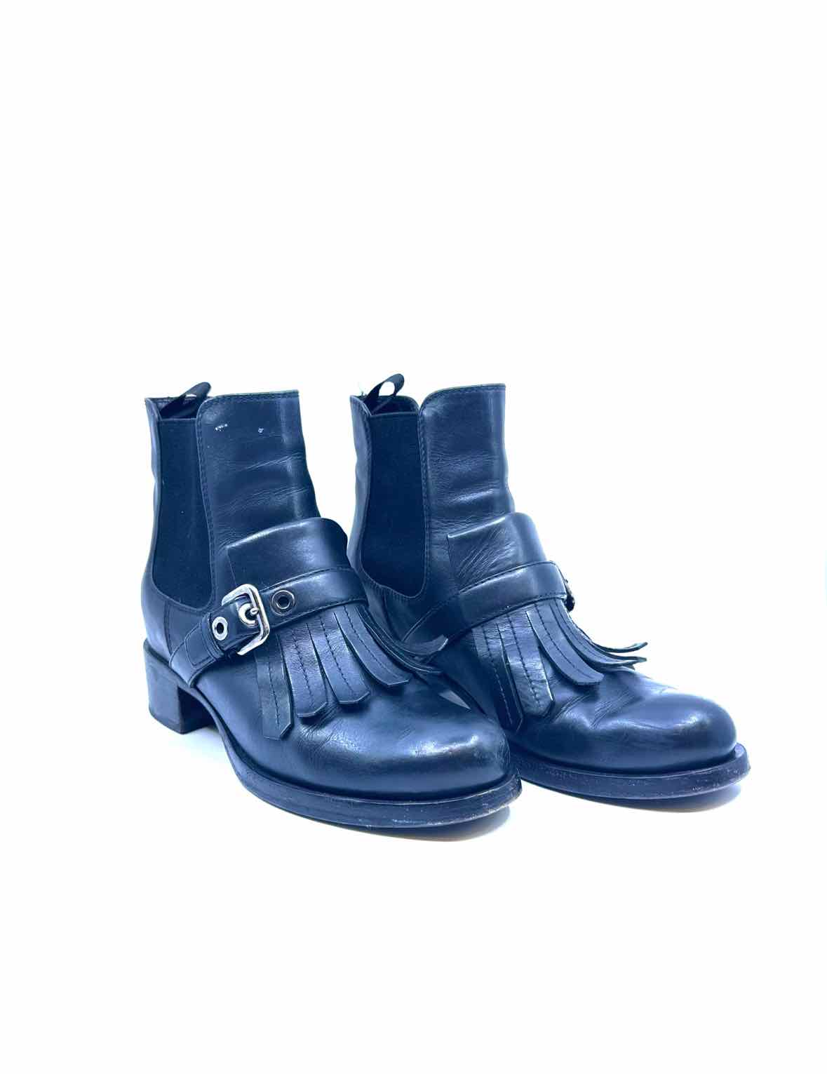PRADA Size 9 Black Leather Solid Ankle Boot