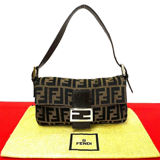 Fendi Mamma Baguette Zucca FF Leather Canvas Handbag