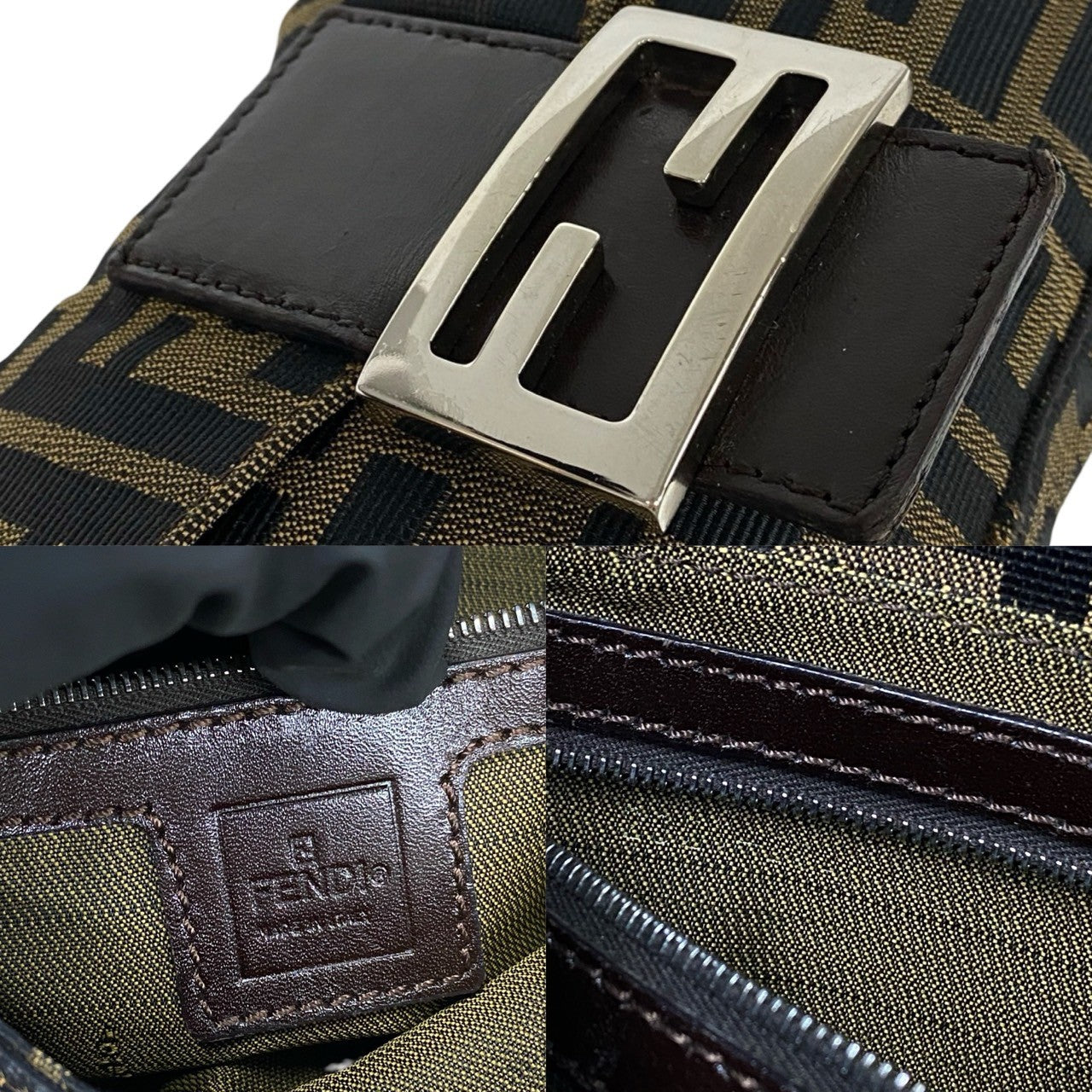 Fendi Mamma Baguette Zucca FF Leather Canvas Handbag