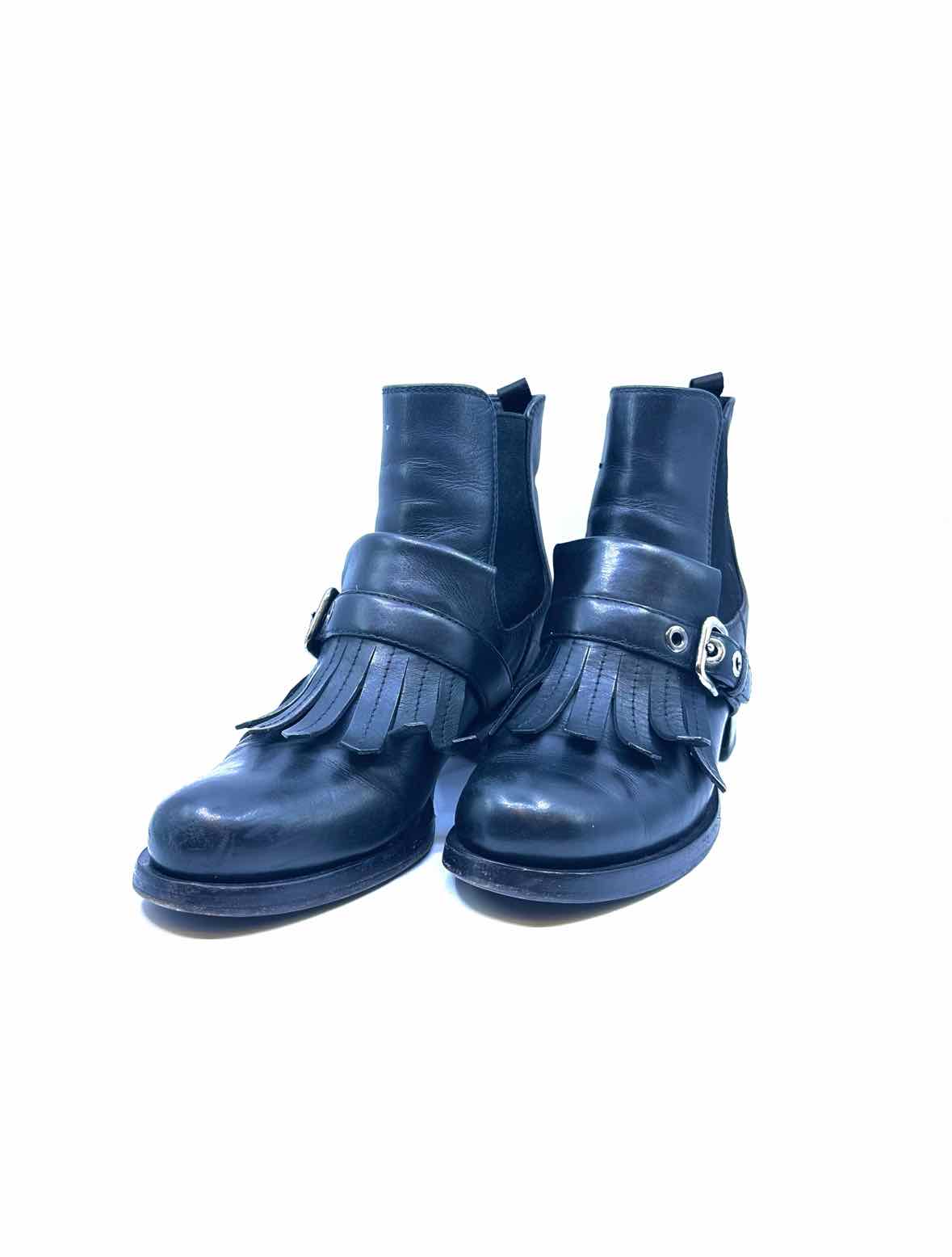 PRADA Size 9 Black Leather Solid Ankle Boot