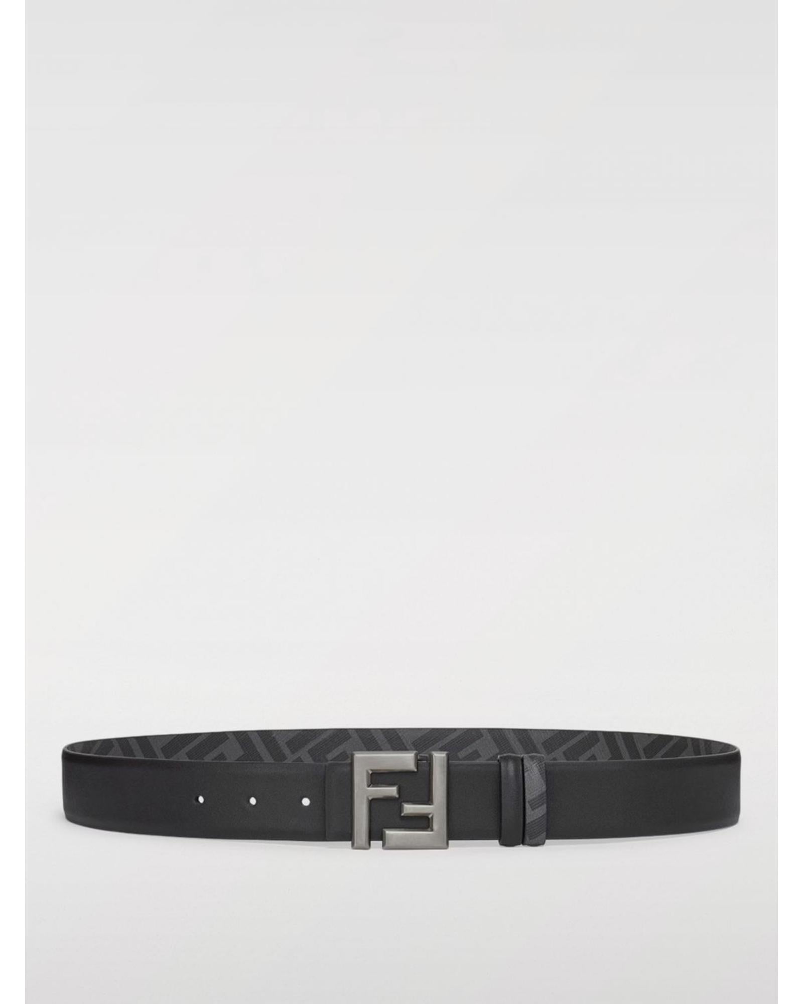 Fendi Leather Belt with FF Buckle Men Dark One Size Fits All Black