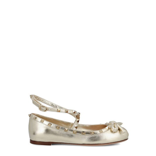 Valentino Garavani Rockstud Bow Detailed Ballerinas 40 Silver