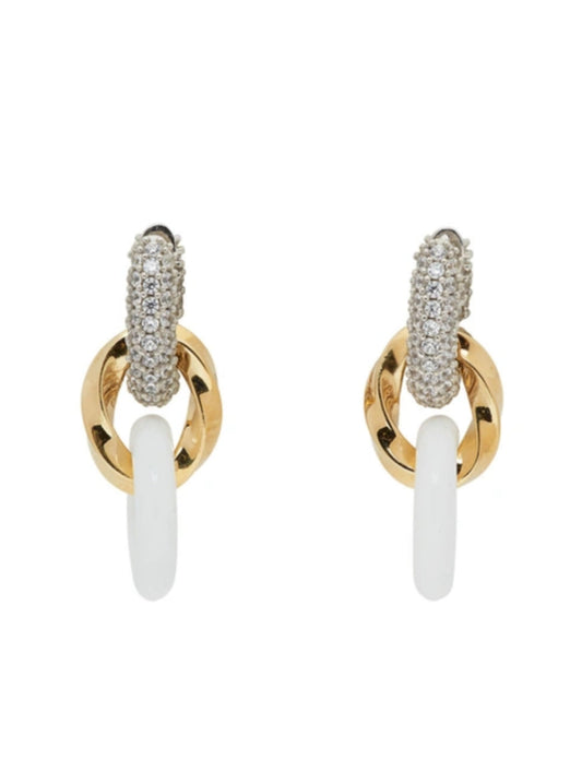 Bottega Veneta Silver And Gold-tone, Enamel And Crystal Earrings In White White,Gold,Silver