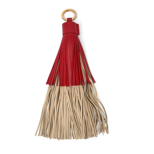 Bottega Veneta Tassel Bi-Color Leather Keychain Red,Beige