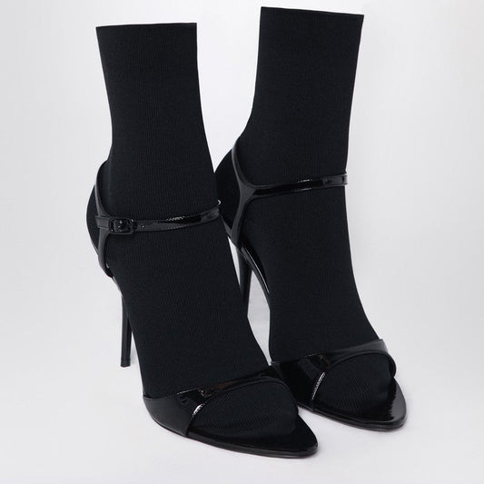 Balenciaga Avenue Sock Black Sandal In Patent Leather And Mesh Women