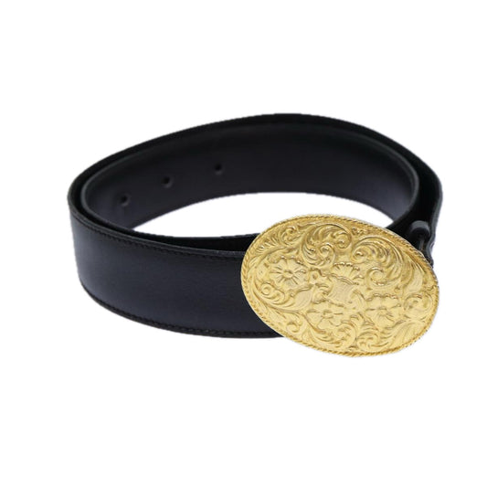 CELINE Belt 65 Leather 29.9" Black Auth 81375