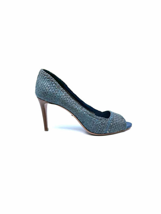 PRADA Size 9.5 Blue Leather Woven Pumps