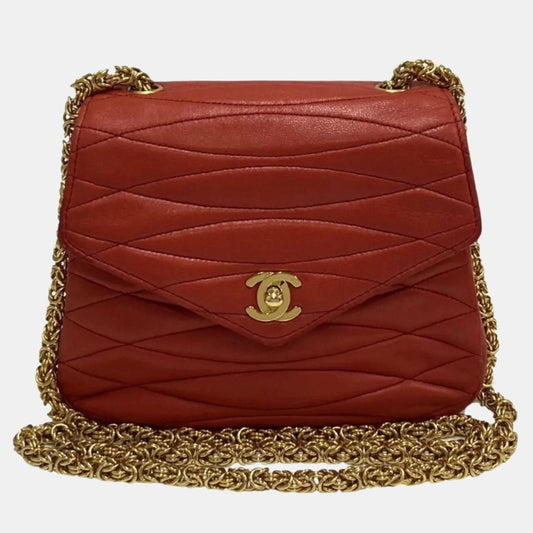 Chanel  Red Lambskin Coco Mark Turnlock Mini Shoulder Bag