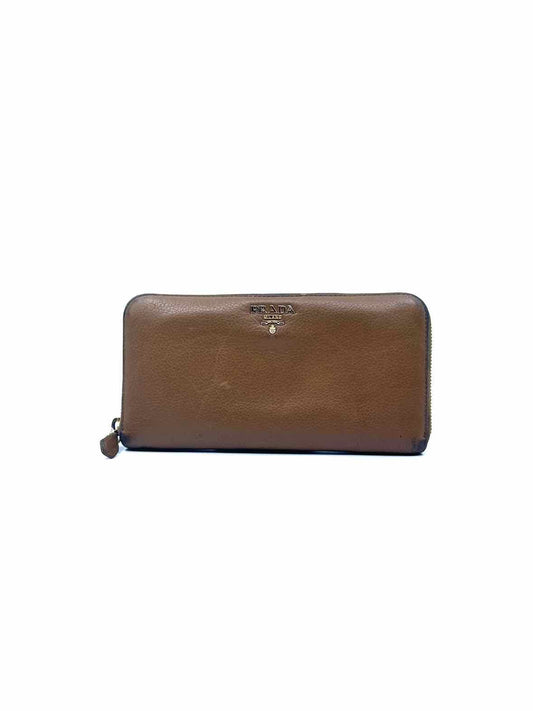 PRADA Continental Camel Leather Solid Wallet