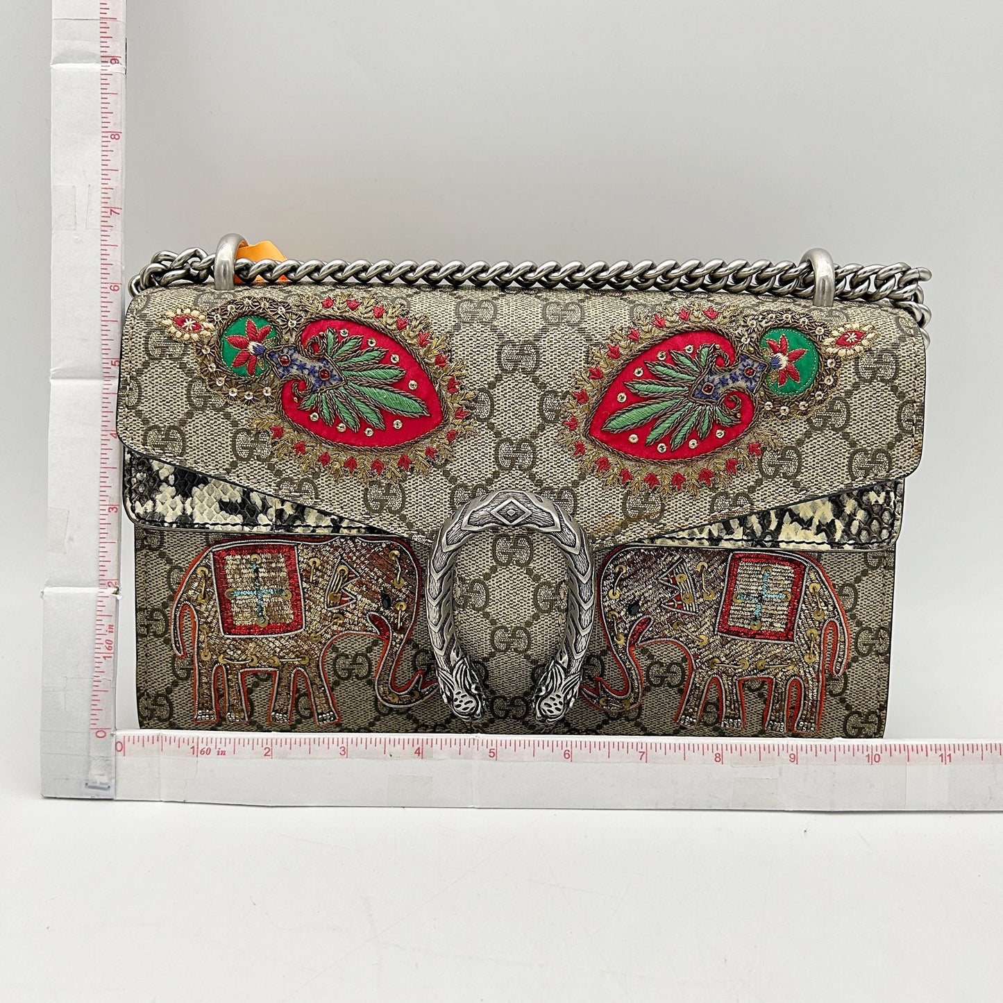 GUCCI GG Supreme Monogram Elaphe Elephant Embroidered Small Dionysus Shoulder Bag  2506042405
