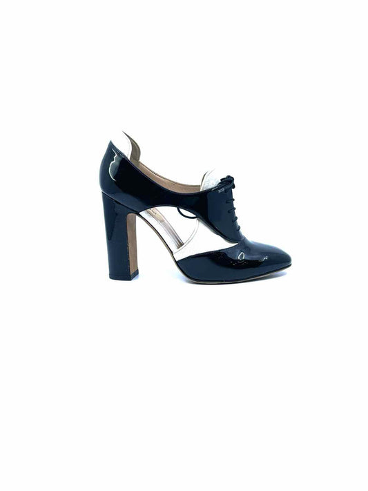 VALENTINO Size 7 black, white Patent Leather Velvet Solid Pumps