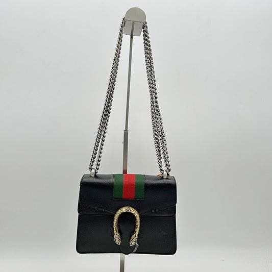 GUCCI Calfskin Web Mini Dionysus Shoulder Bag Black 2504201807