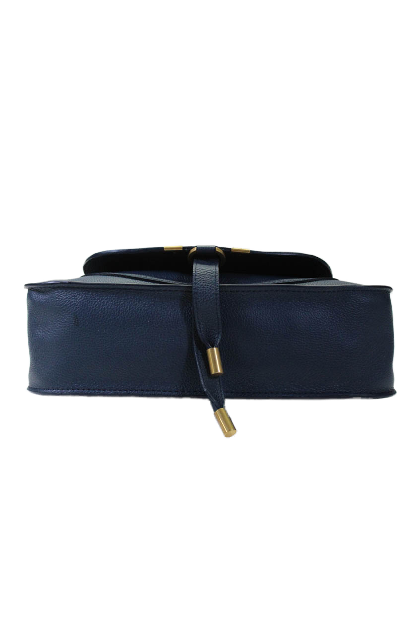 Chloe Womens Navy Grained Leather Small Marcie Shoulder Bag Handbag