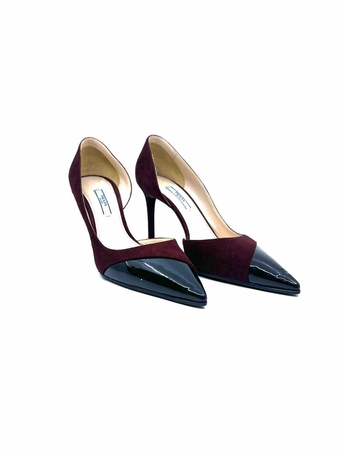PRADA Size 9 Maroon, Black Suede Pumps
