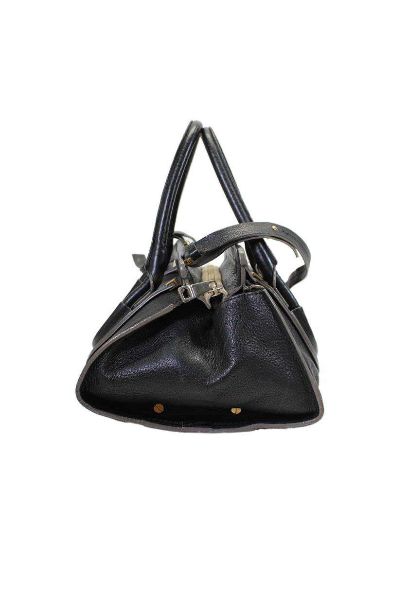 Chloe Womens Black Leather Zip Top Handle Everston Bag Handbag