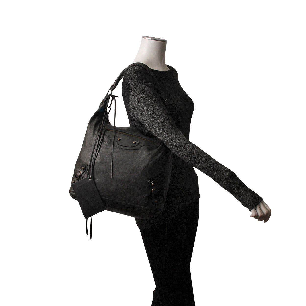 BALENCIAGA Leather Motor City Bag Black