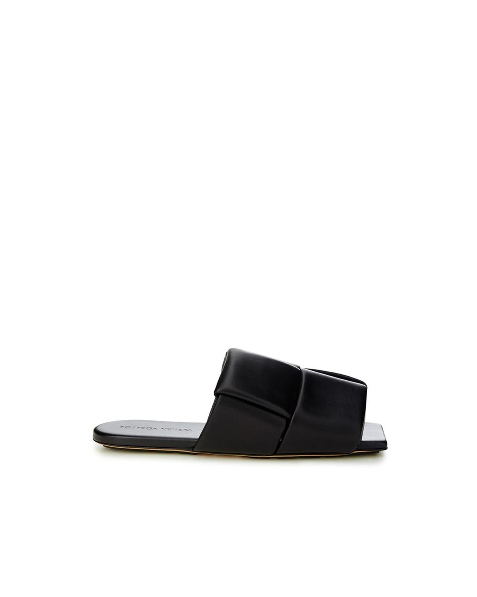Bottega Veneta Padded Cassette Slide Black Leather Slippers 7 Black