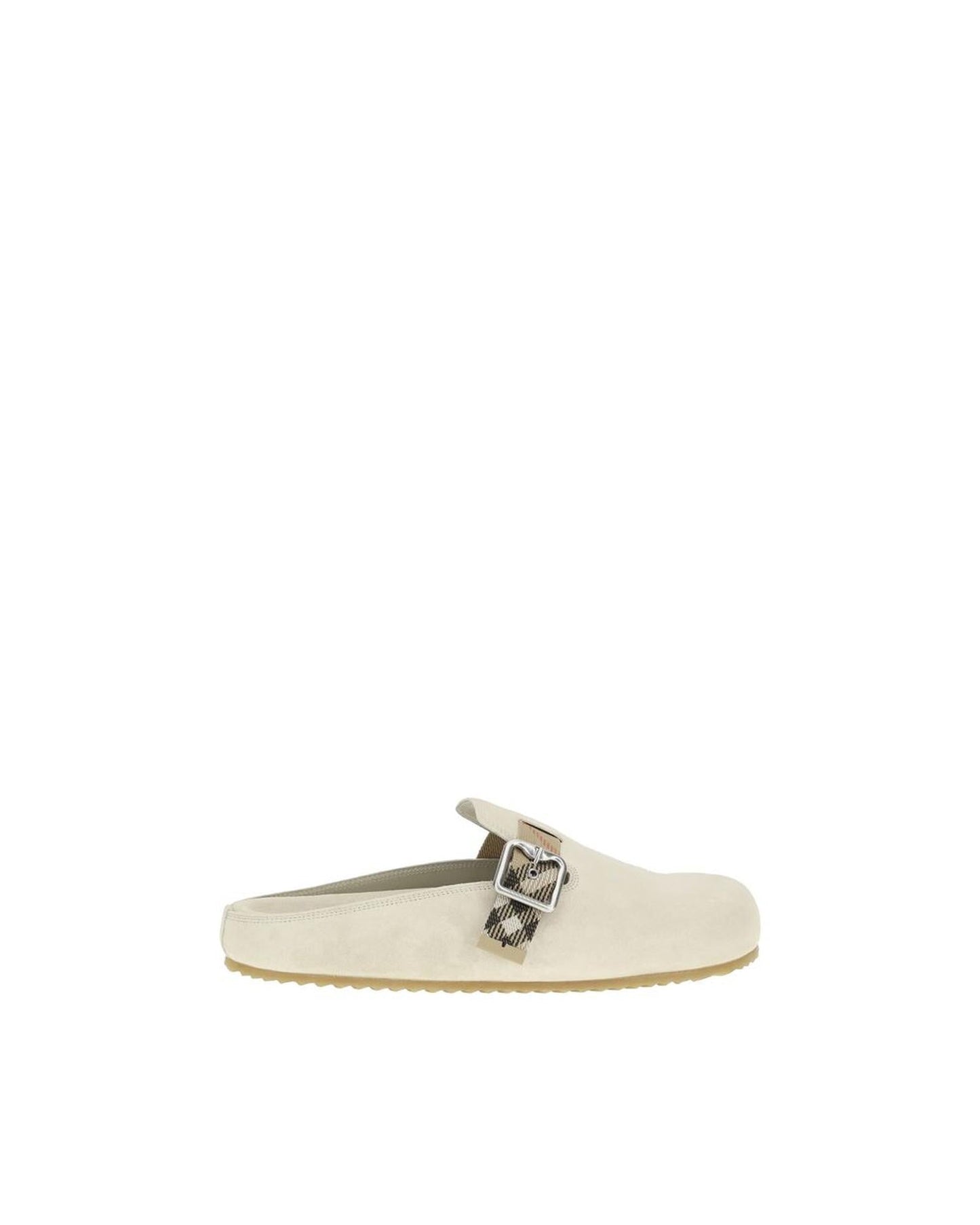 Burberry Suede Buckle Clog Men Cream Sandals Cream