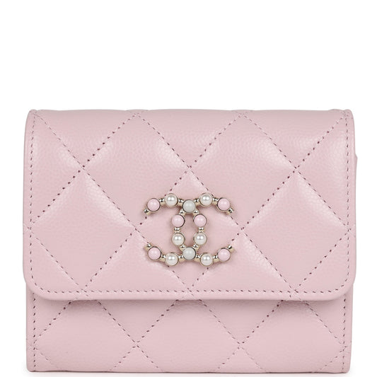 Chanel Mini Crossbody Pearl Wallet Pink Caviar Light Gold Hardware