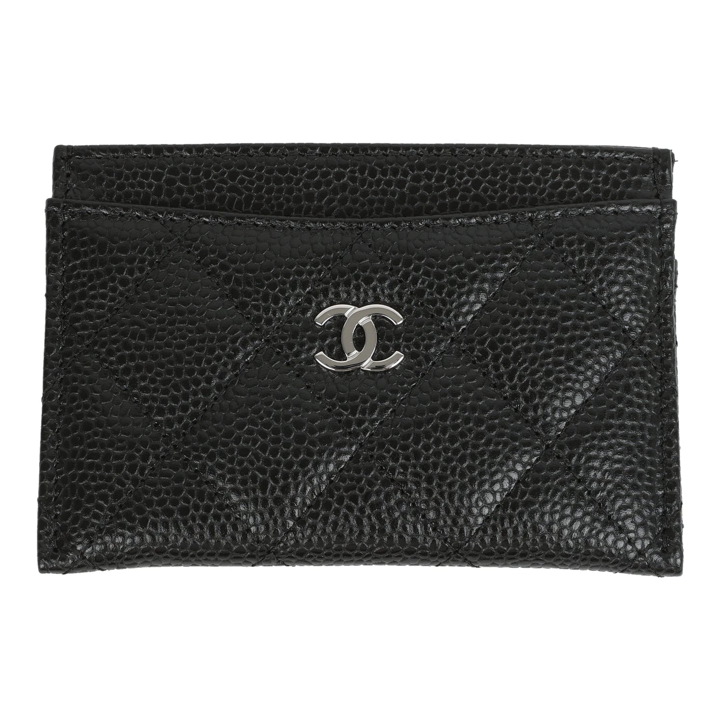 Chanel Classic Card Holder Wallet Black Caviar Silver Hardware