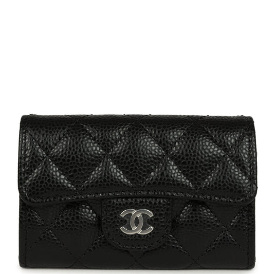 Chanel Classic Card Holder Wallet Black Caviar Silver Hardware