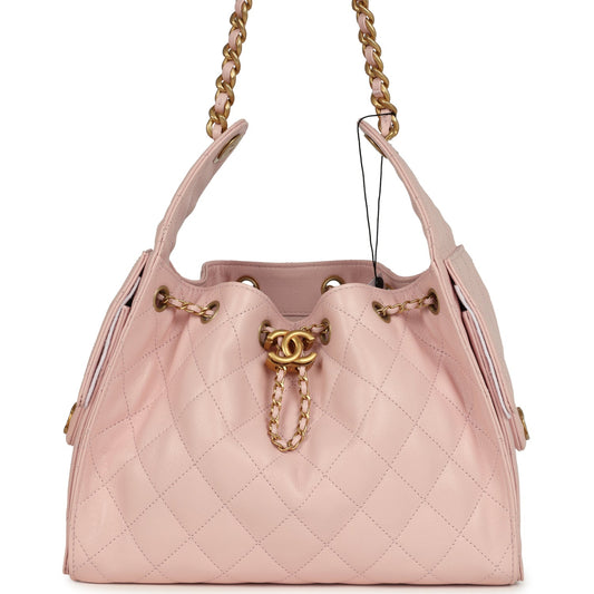 Chanel Small 25 Hobo Bag Light Pink Caviar Antique Gold Hardware