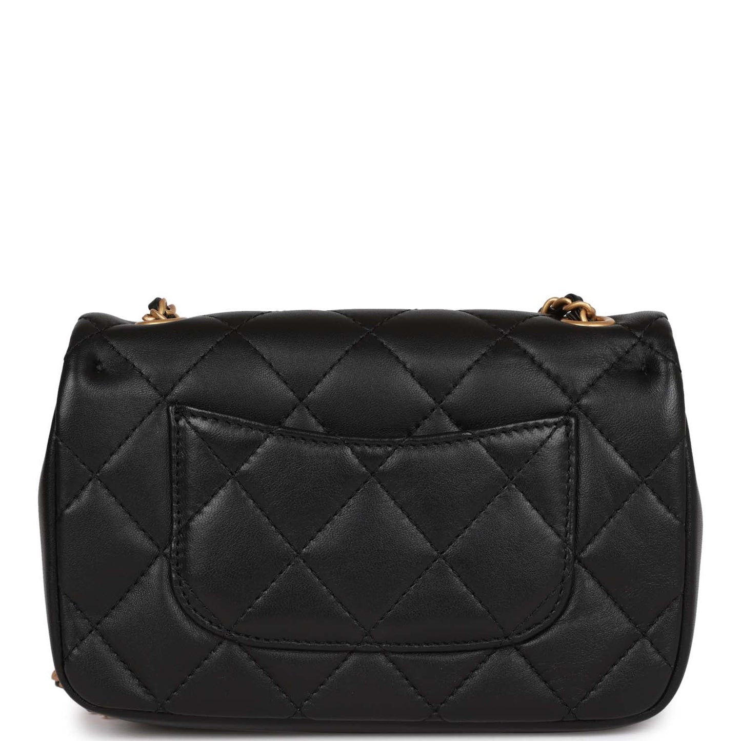 Chanel Mini Rectangular Heart Flap Bag Black Lambskin Aged Gold Hardware