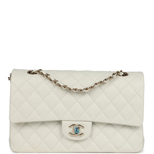 Chanel Medium Classic Double Flap White Caviar Light Gold Hardware