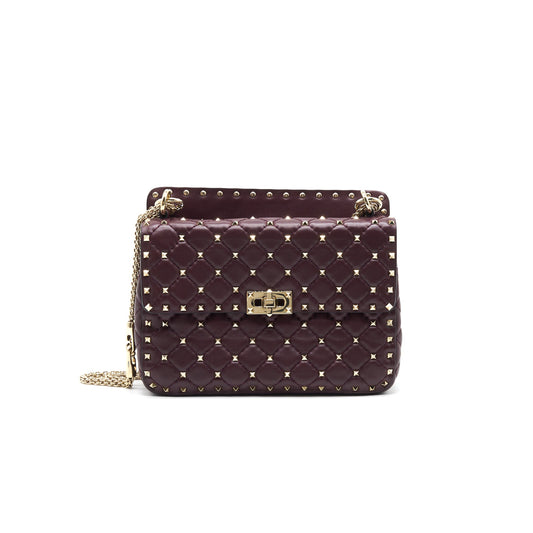 Valentino Garavani Medium Rockstud Spike Shoulder Bag Burgundy