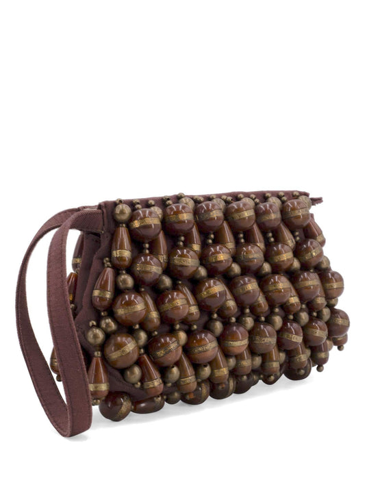 Chloe Canvas Beaded Wristlet Bag Brown