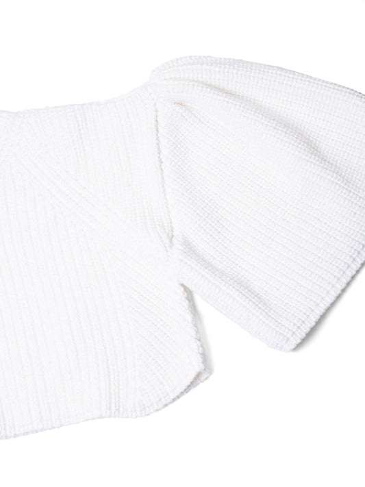 Chloe Cotton Balloon Sleeve Knitted Lurex Cropped Sweater White