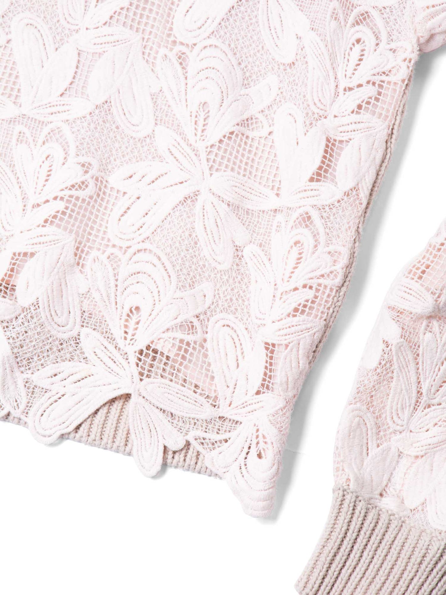 Chloe Cotton Lace Knit Sweater Taupe Pink