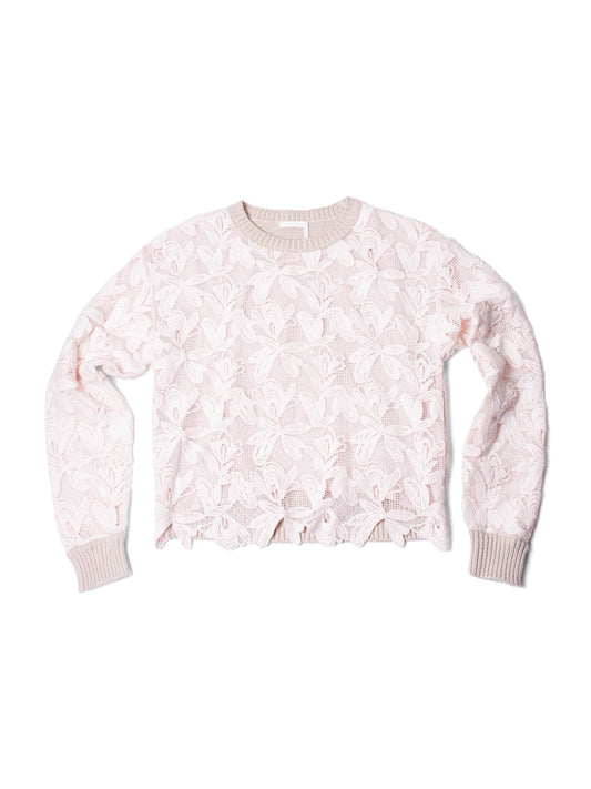 Chloe Cotton Lace Knit Sweater Taupe Pink