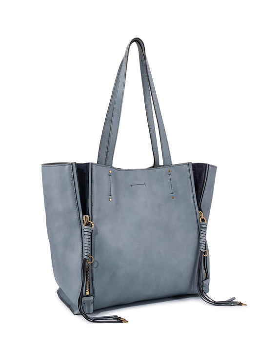 Chloe Leather Tassel Milo Bag Blue